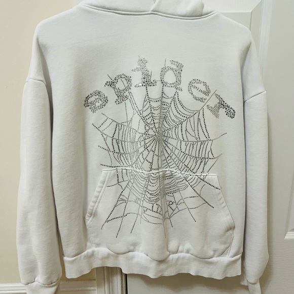 Sp5der OG Rhinestone Logo White Hoodie Sweatshirt Size Medium - Picture 1 of 8